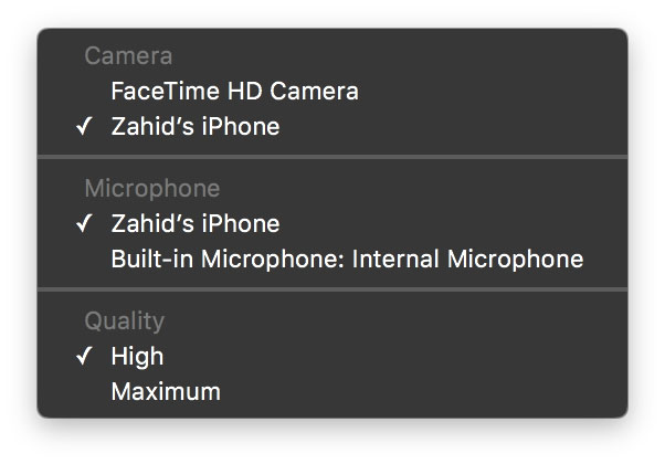 Apple QuickTime Player Camera Microphone Source