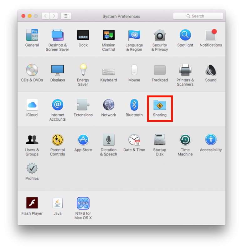 How To Share Internet From Mac OS X To Arduino Yun System Preferences Window